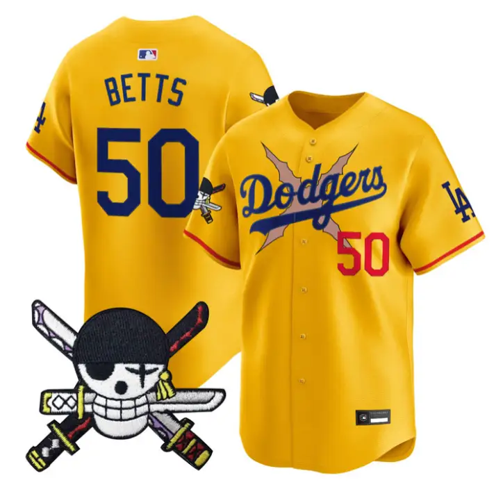Mookie Betts Jersey #50 Dodgers One Piece Zoro Patch Premier Stitched by My Store