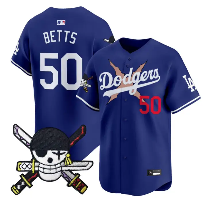 Mookie Betts Jersey #50 Dodgers One Piece Zoro Patch Premier Stitched by My Store