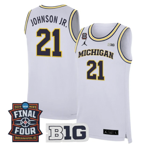Morez Johnson Jr Jersey #21 Michigan Wolverines 2026 Final Four Stitched White by My store basketball