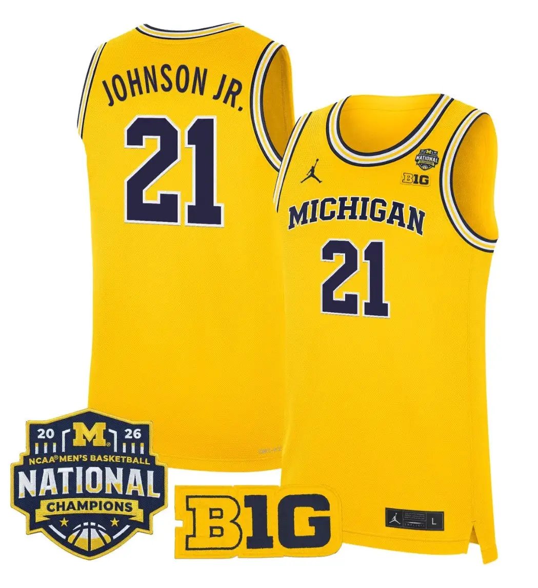 Morez Johnson Jr Jersey #21 Michigan Wolverines 2026 National Champions Stitched by My store basketball