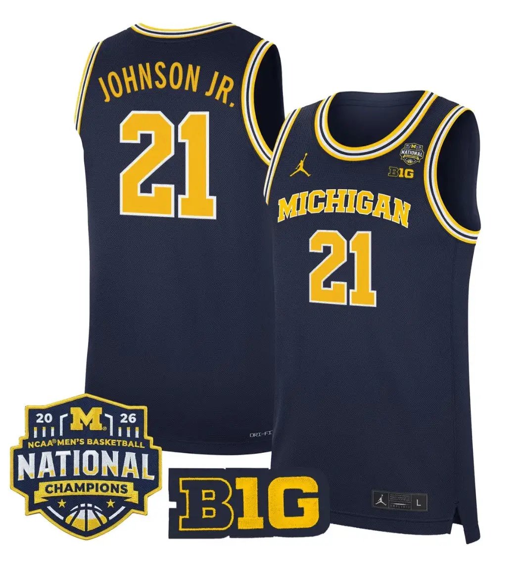 Morez Johnson Jr Jersey #21 Michigan Wolverines 2026 National Champions Stitched by My store basketball