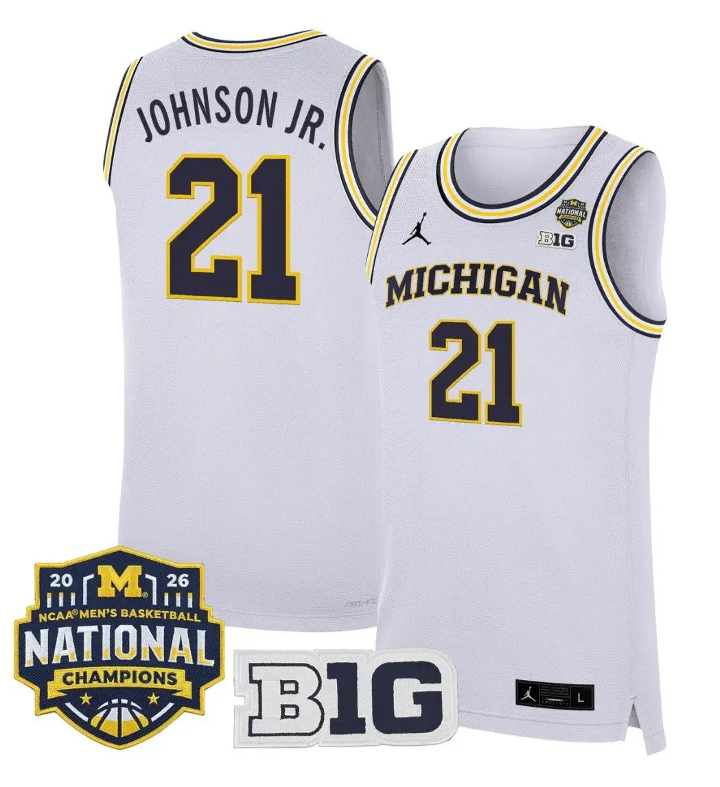 Morez Johnson Jr Jersey #21 Michigan Wolverines 2026 National Champions Stitched by My store basketball