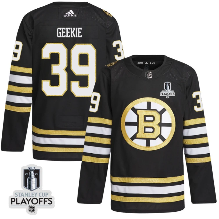 Morgan Geekie 39 Boston Bruins 2024 NHL Playoffs Patch Home Jersey - Men, Black by Hockey David