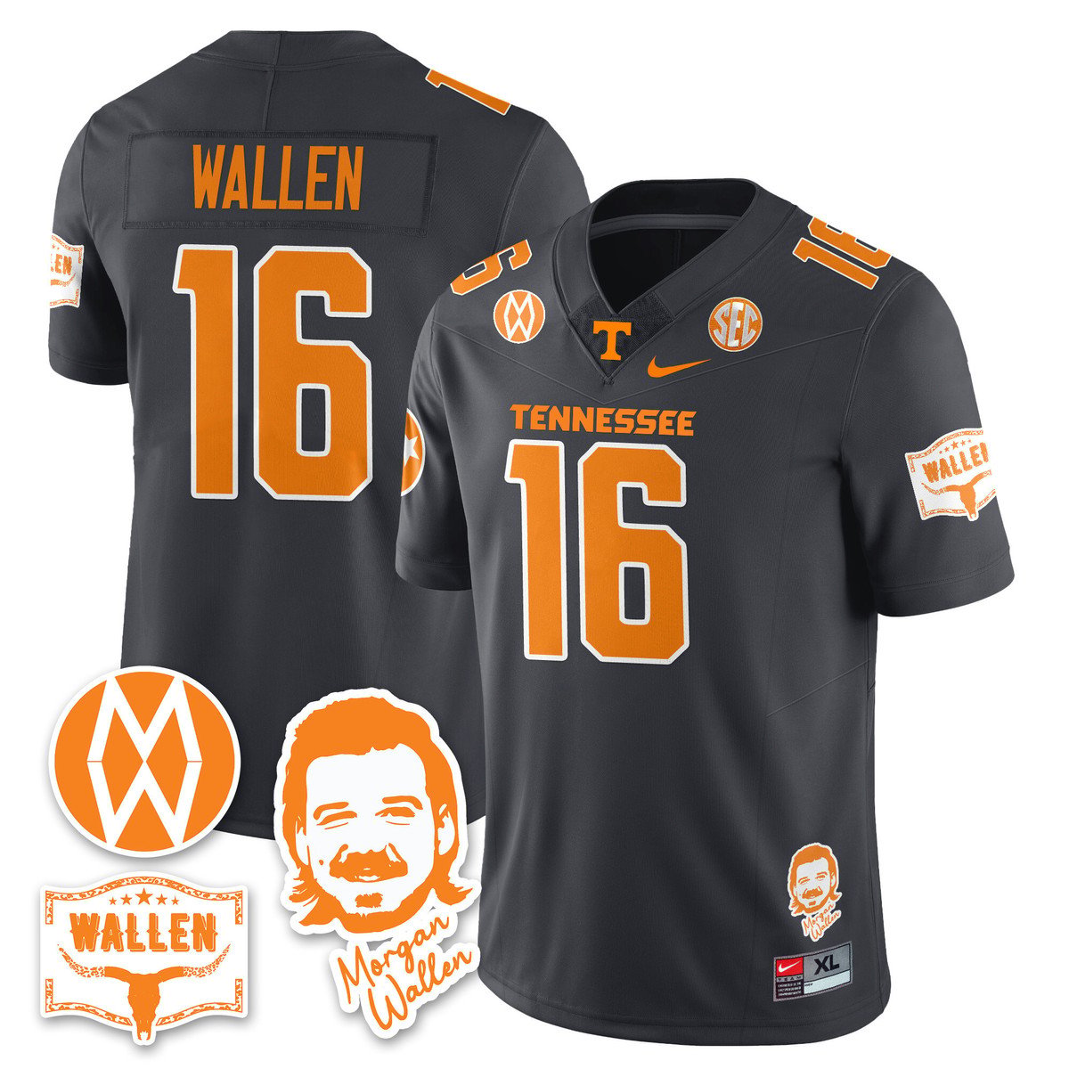 Morgan Wallen Jersey #16 Tennessee Vols 2025 Football Stitched Gray by My Store