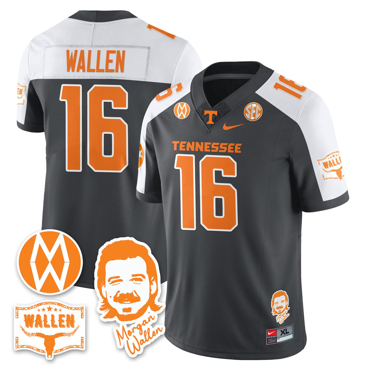 Morgan Wallen Jersey #16 Tennessee Vols 2025 Football Stitched Gray by My Store