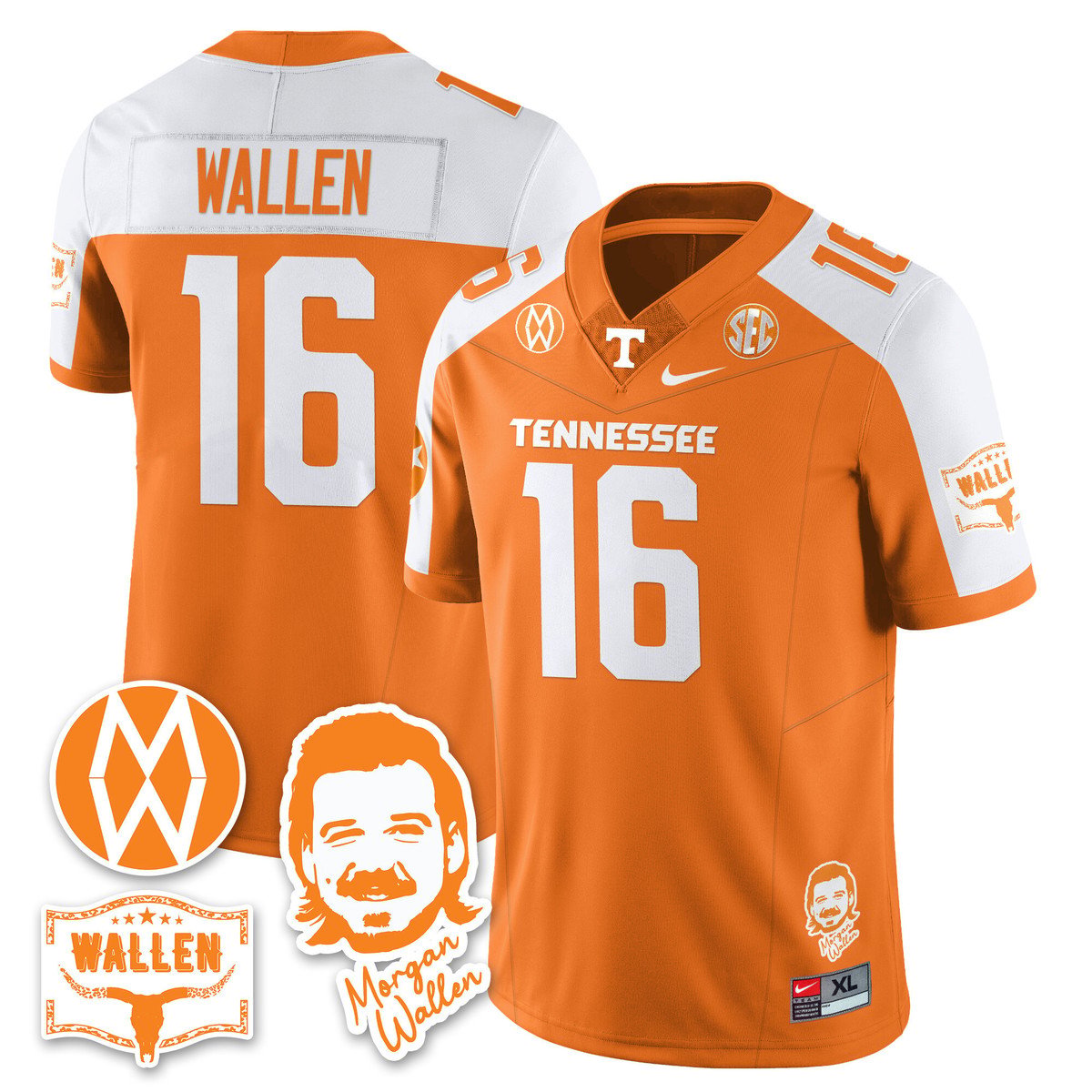 Morgan Wallen Jersey #16 Tennessee Vols 2025 Football Stitched Orange Alter by My Store