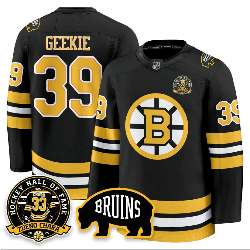 Morgan Geekie Jersey #39 Boston Bruins Premium Zdeno Chara HOF Stitched by Hockey David