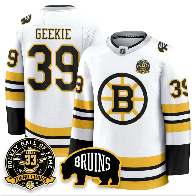 Morgan Geekie Jersey #39 Boston Bruins Premium Zdeno Chara HOF Stitched by Hockey David