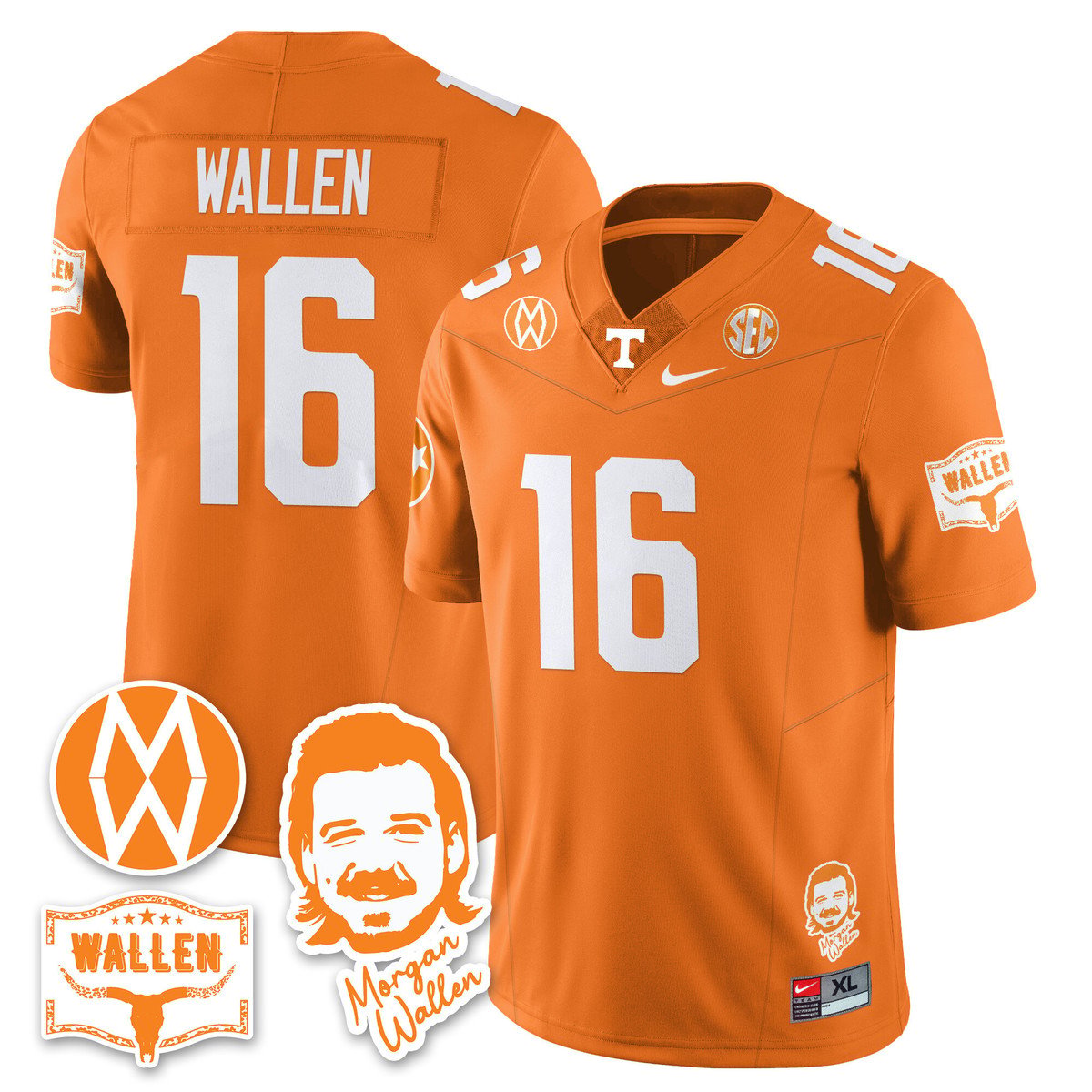 Morgan Wallen Jersey #16 Tennessee Vols 2025 Football Stitched by My Store NCAA Football Jerseys