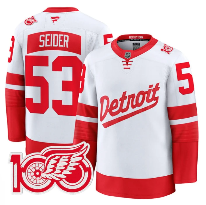 Moritz Seider Jersey #53 Detroit Red Wings 100th Anniversary Stitched Stadium by Hockey David