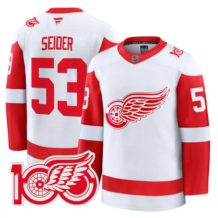 Moritz Seider Jersey #53 Detroit Red Wings 100th Anniversary Stitched White by Hockey David