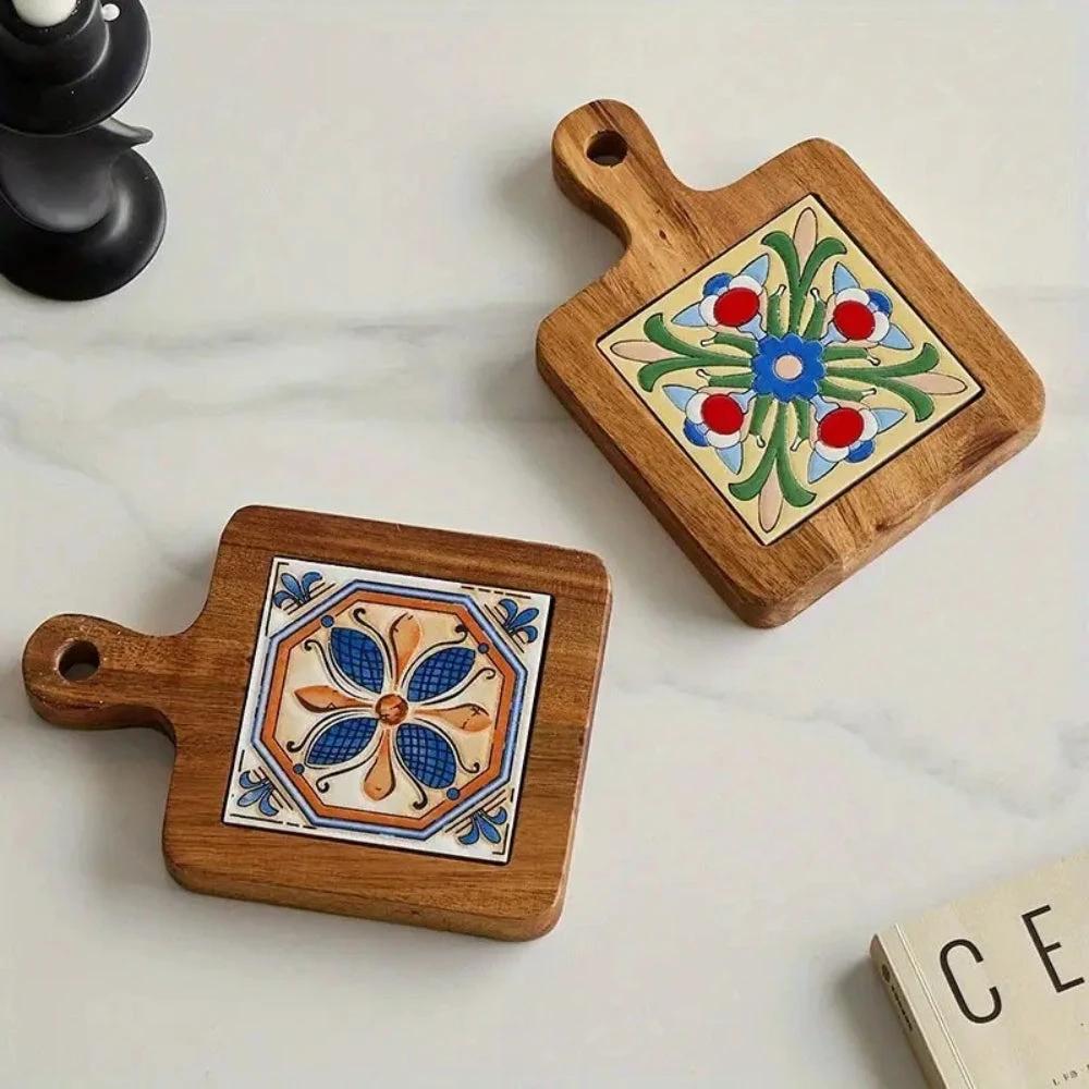 Moroccan Ebony Floral Wooden Trivets by Casa & Beyond