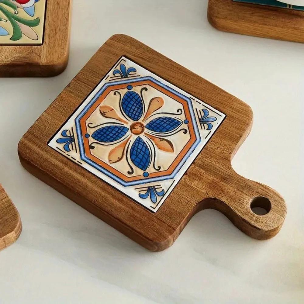 Moroccan Ebony Floral Wooden Trivets by Casa & Beyond