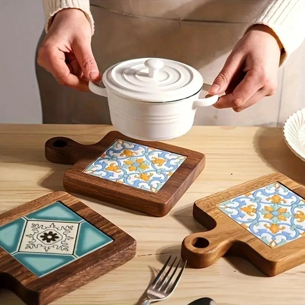 Moroccan Ebony Floral Wooden Trivets by Casa & Beyond