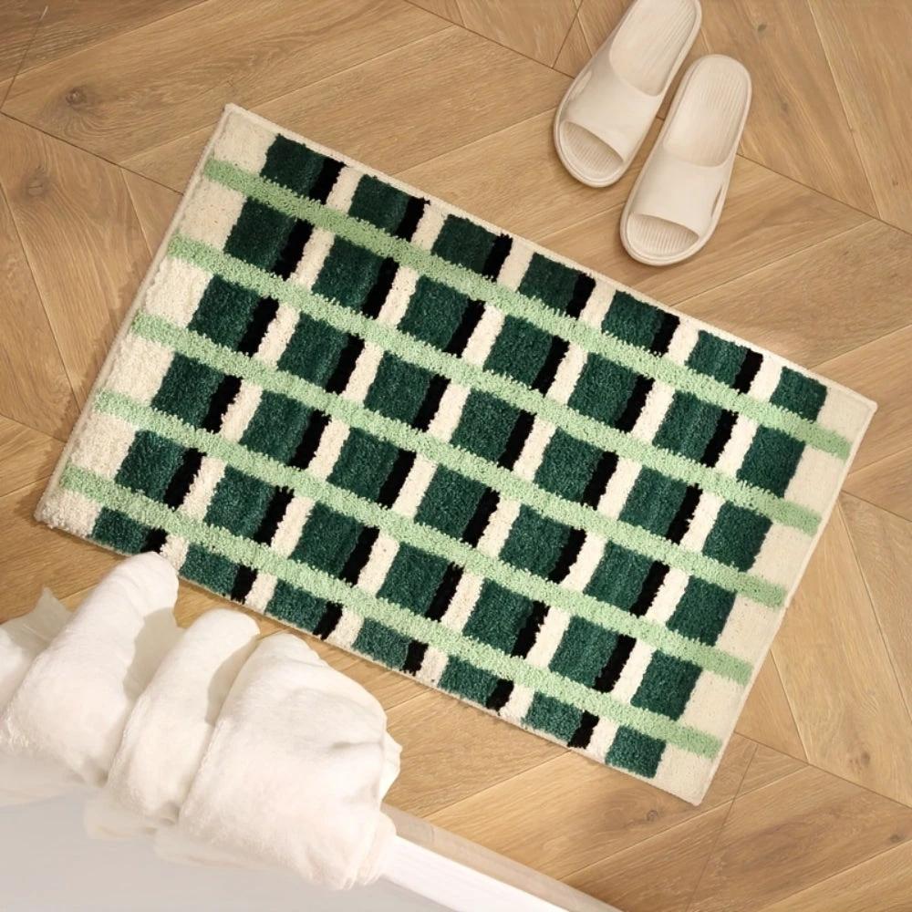 Moss Green Geometric Flock Bath Mat by Casa & Beyond