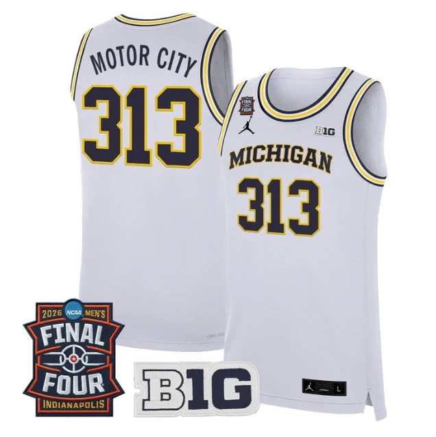 Motor City Jersey #313 Michigan Wolverines 2026 Final Four Stitched White by My store basketball