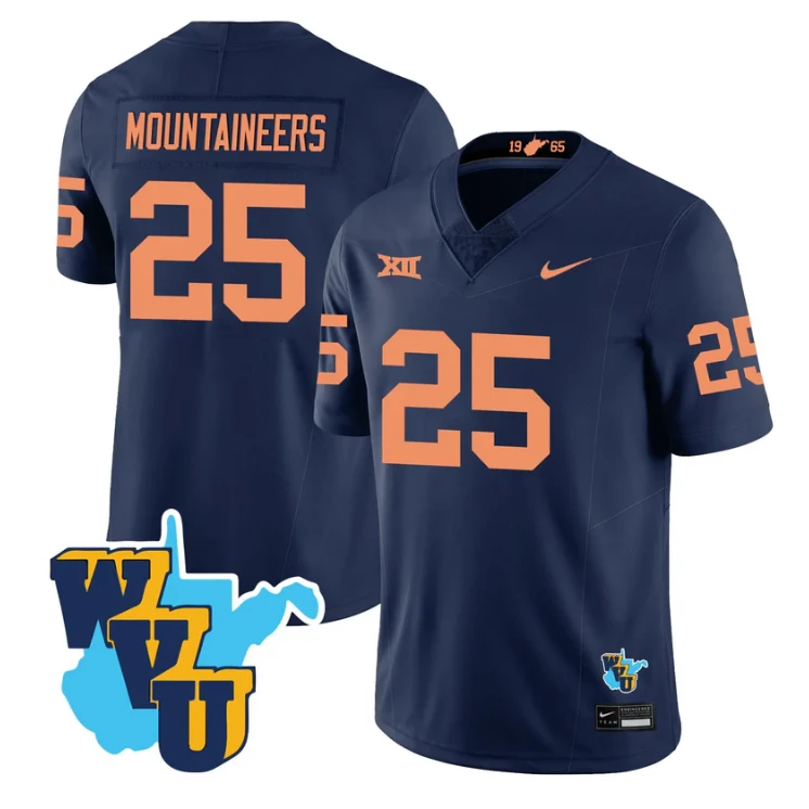 Mountaineers Jersey #25 West Virginia Mountaineers 1965-2025 Throwback Navy by NCAA Football Jersey
