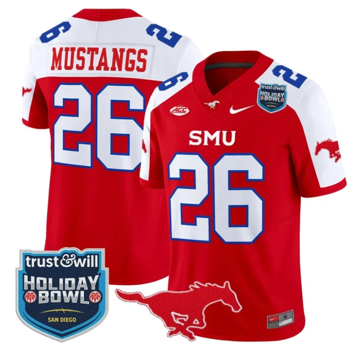 Mustangs Jersey #26 SMU Mustangs 2026 Holiday Bowl Patch Stitched Red Alternate by My Store NCAA Football Jerseys