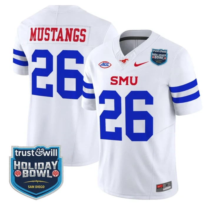 Mustangs Jersey #26 SMU Mustangs 2026 Holiday Bowl Patch Stitched White by My Store NCAA Football Jerseys