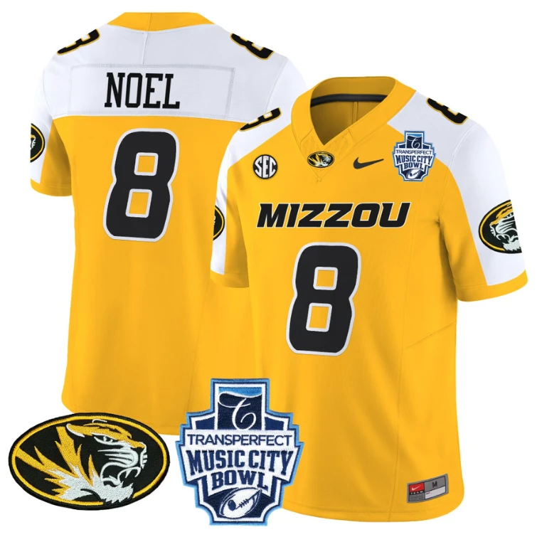Nate Noel Jersey #8 Missouri Tigers 2024 Music City Bowl Gold Alternate by NCAA Football Jersey