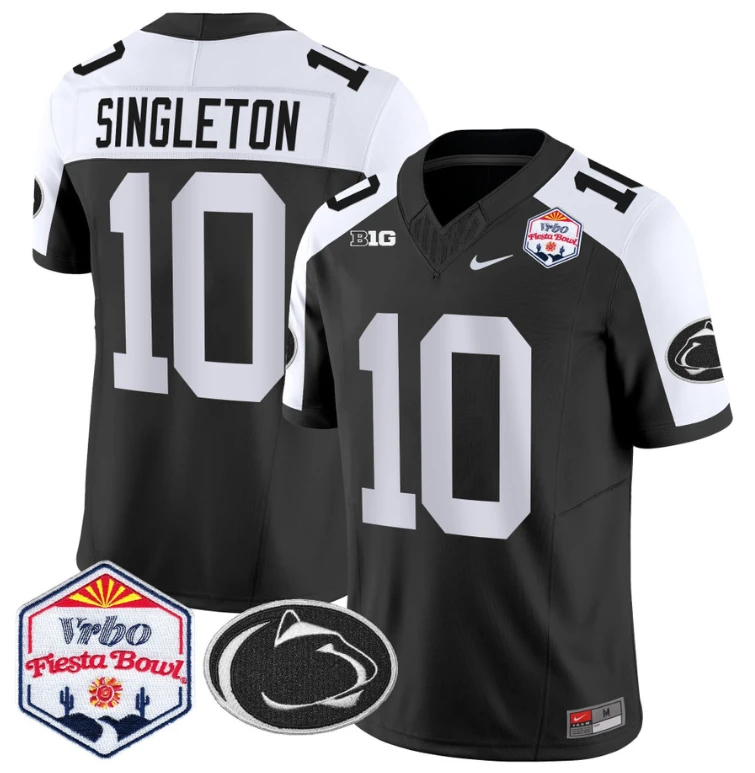 Nicholas Singleton Jersey #10 Penn State 2024 Fiesta Bowl Patch Black Alternate by NCAA Football Jersey