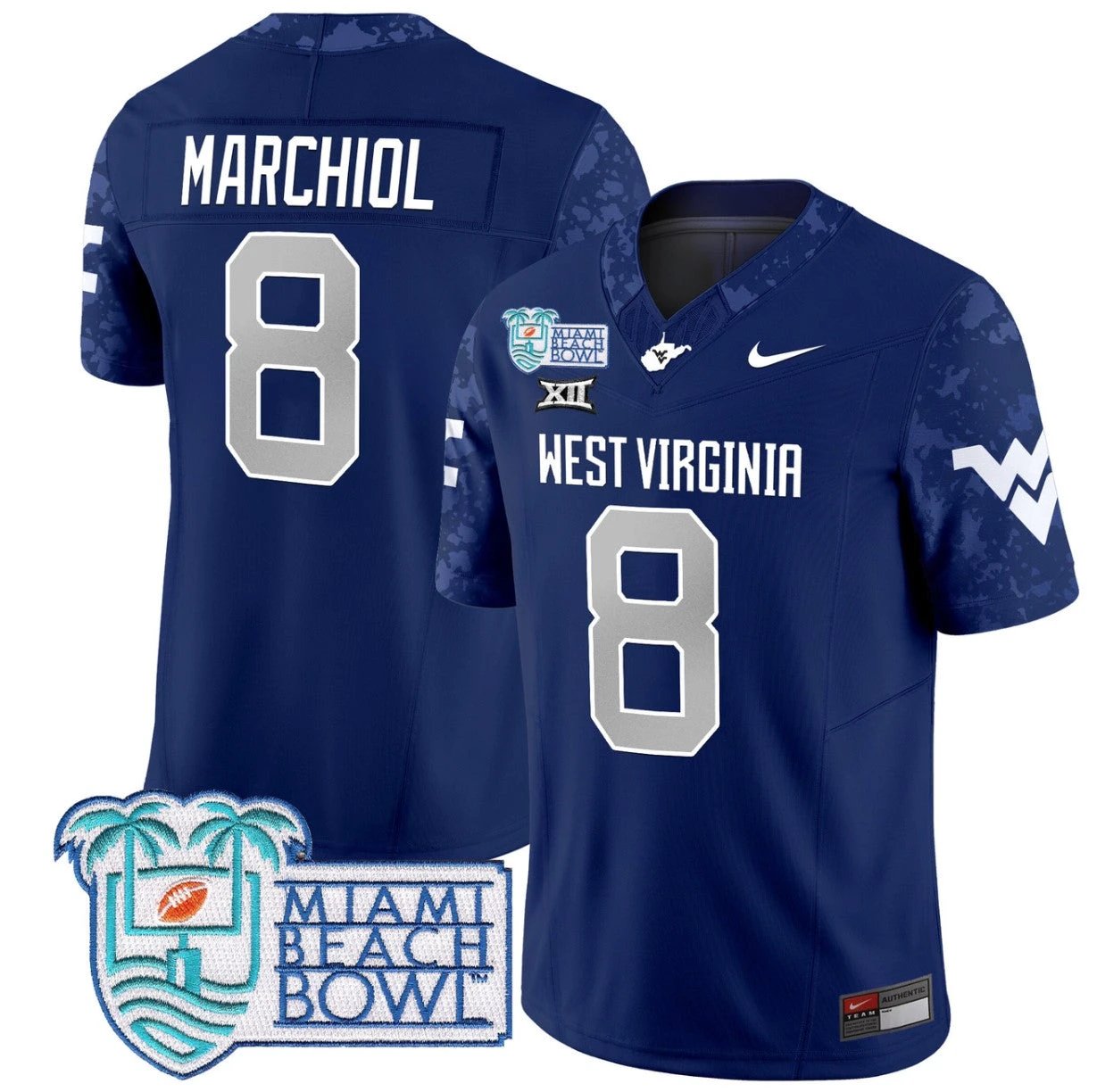 Nicco Marchiol Jersey #8 West Virginia Mountaineers 2025 Miami Beach Bowl Navy by My Store