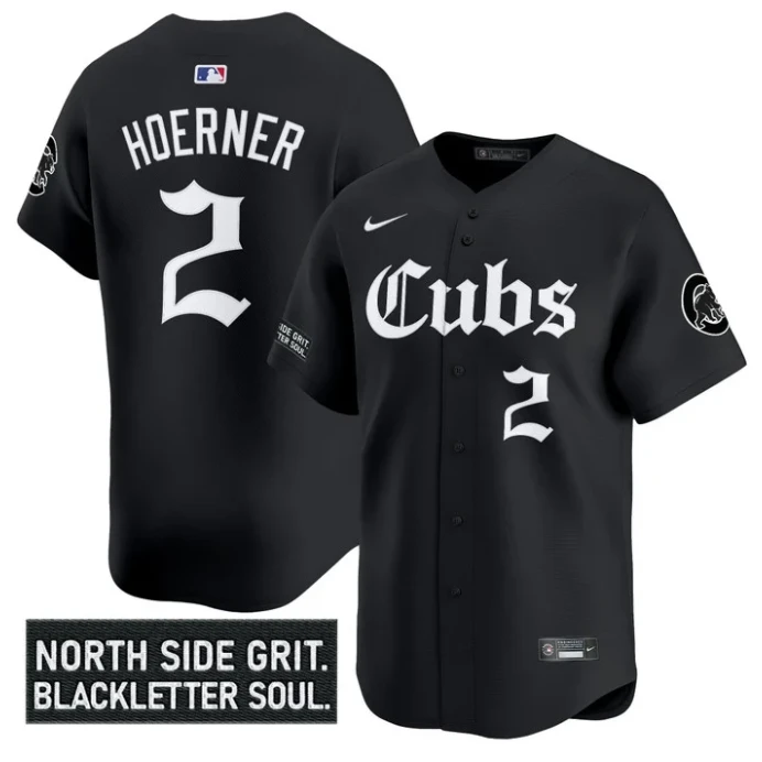 Nico Hoerner Jersey #2 Chicago Cubs Gothic North Side Edition Vapor Limited Stitched Black by My Store