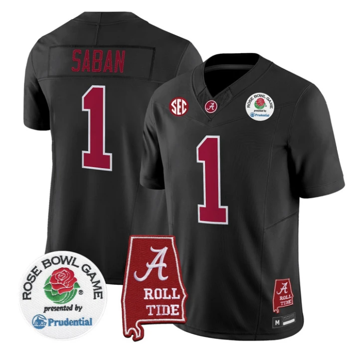 Nick Saban Jersey #1 Alabama Crimson Tide 2026 Rose Bowl Patch Stitched by My Store NCAA Football Jerseys