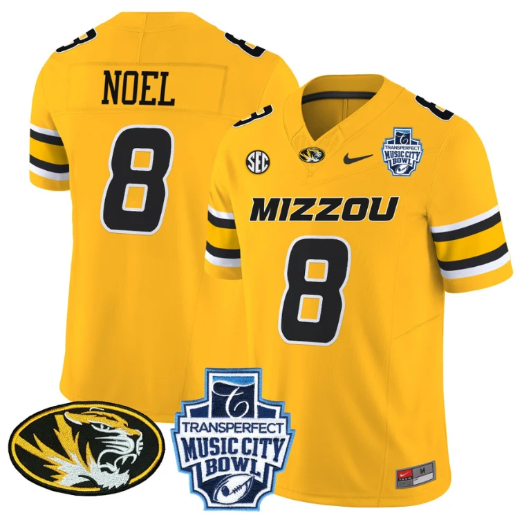 Nate Noel Jersey #8 Missouri Tigers 2024 Music City Bowl Gold by NCAA Football Jersey