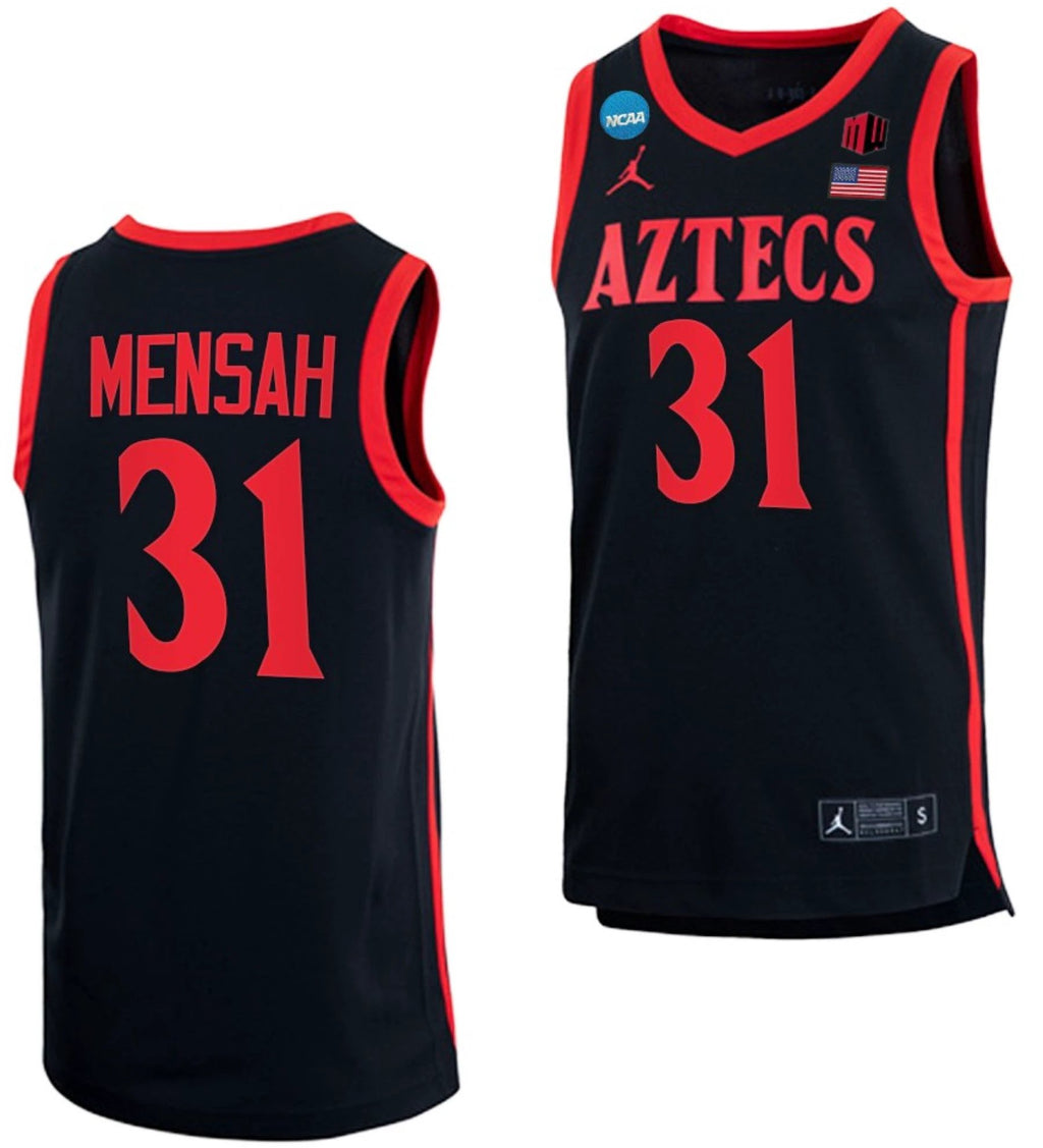 Nathan Mensah Jersey San Diego State Aztecs College Basketball 2023 NCAA March Madness Black #31 by My store basketball