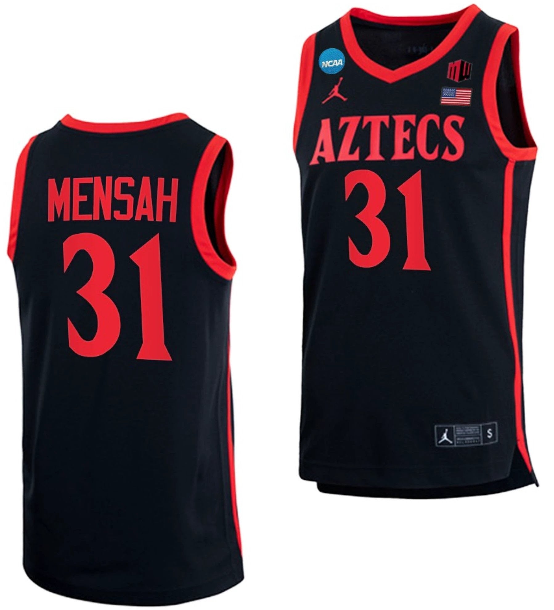 Nathan Mensah Jersey San Diego State Aztecs College Basketball 2023 NCAA March Madness Black #31 by My store basketball
