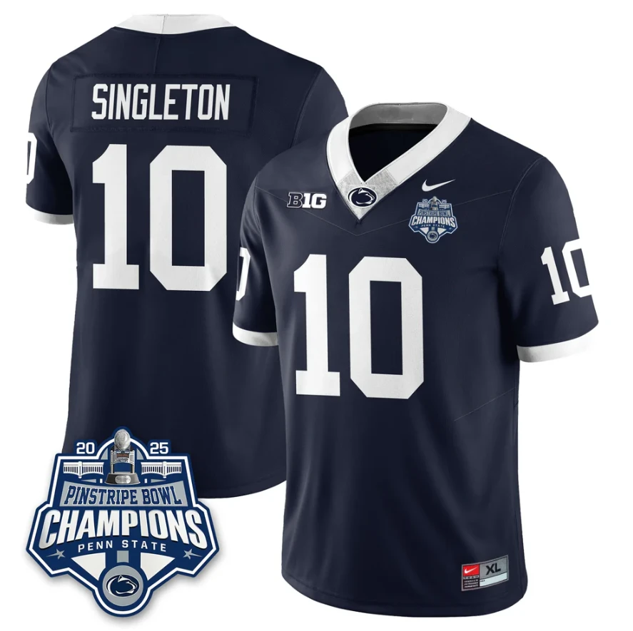Nick Singleton Jersey #10 Penn State 2025 Pinstripe Bowl Champions by My Store NCAA Football Jerseys