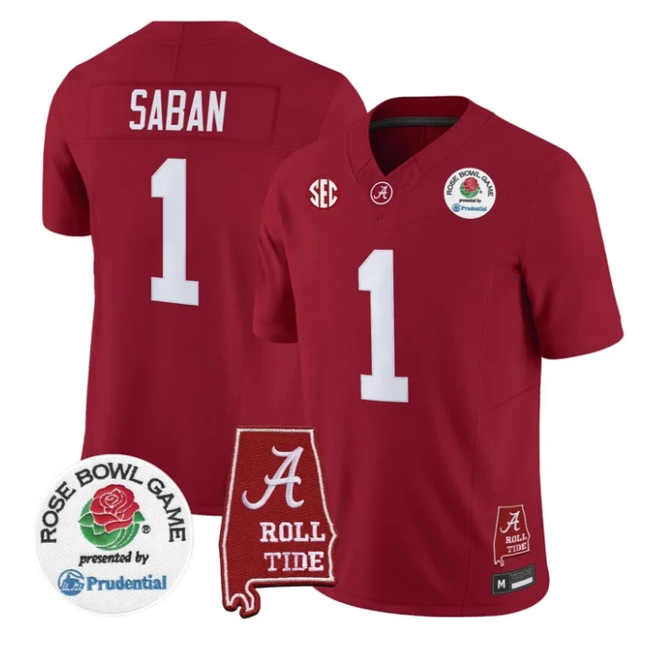 Nick Saban Jersey #1 Alabama Crimson Tide 2026 Rose Bowl Patch Stitched by My Store NCAA Football Jerseys