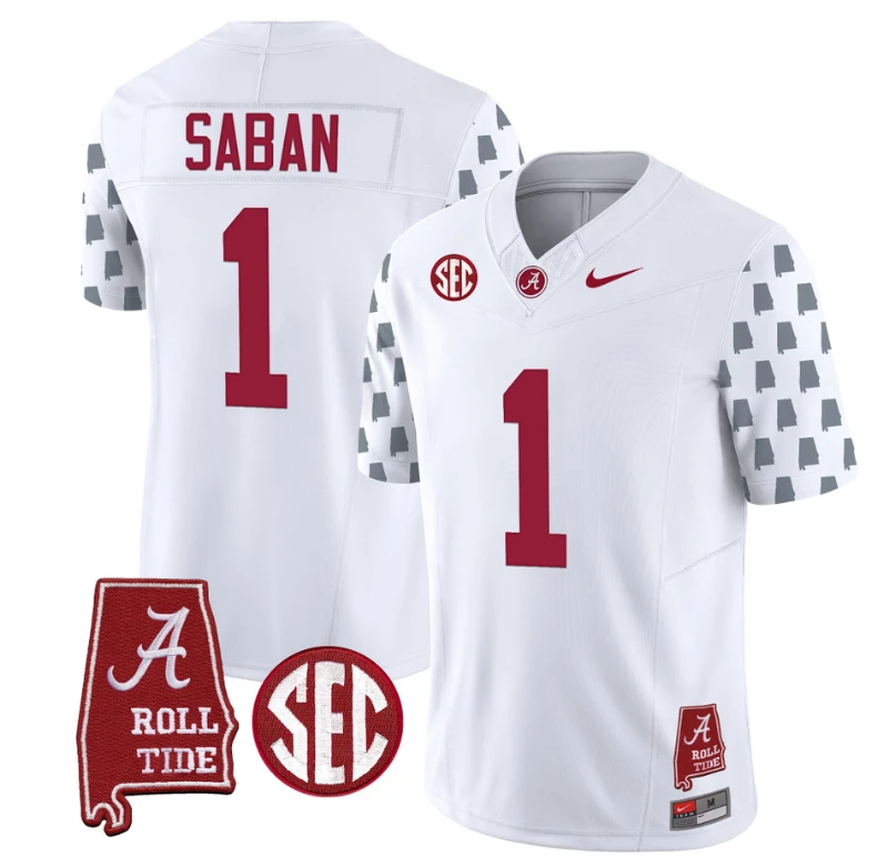 Nick Saban Jersey #1 Alabama Crimson Tide Vapor College Football Limited Stitched White by My Store
