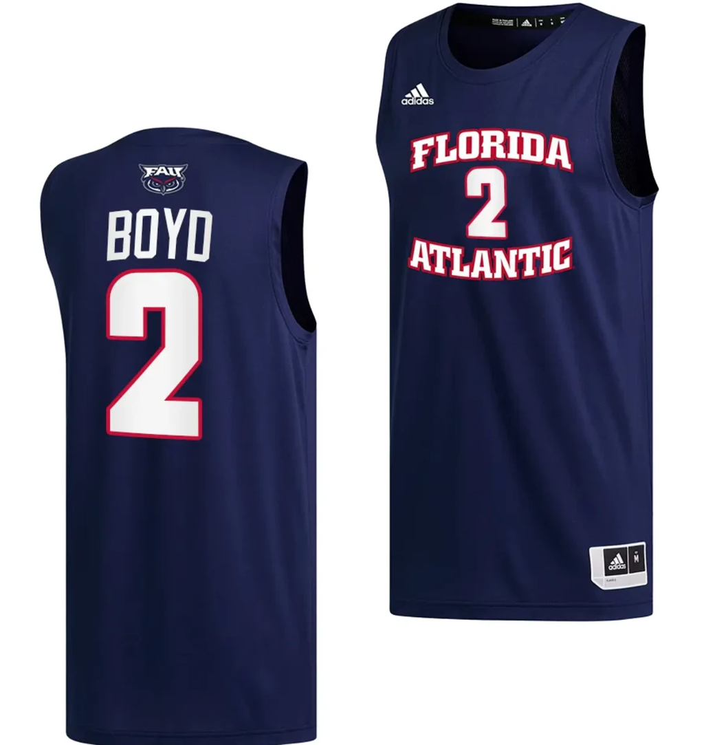 Nicholas Boyd Jersey #2 FAU Owls College Basketball Replica Navy by My store basketball