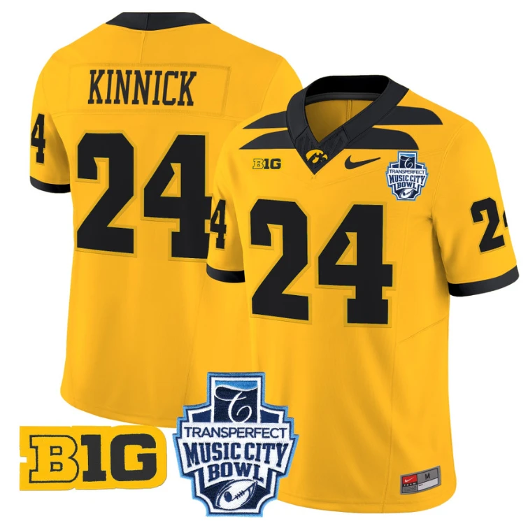 Nile Kinnick Jersey #24 Iowa Hawkeyes 2024 Music City Bowl Patch Gold by My Store
