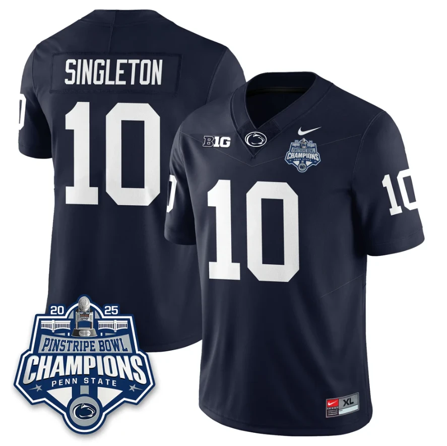 Nick Singleton Jersey #10 Penn State 2025 Pinstripe Bowl Champions by My Store NCAA Football Jerseys