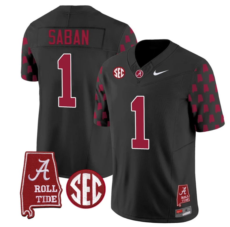 Nick Saban Jersey #1 Alabama Crimson Tide Vapor College Football Limited Stitched Black by My Store