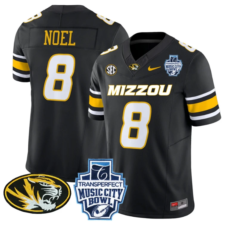 Nate Noel Jersey #8 Missouri Tigers 2024 Music City Bowl Black by NCAA Football Jersey