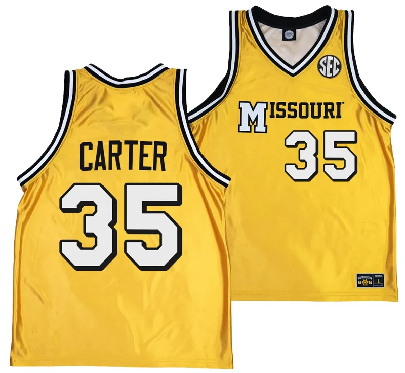 Noah Carter Jersey #35 Missouri Tigers Alternate Basketball Throwback Legacy uniform Gold by My store basketball
