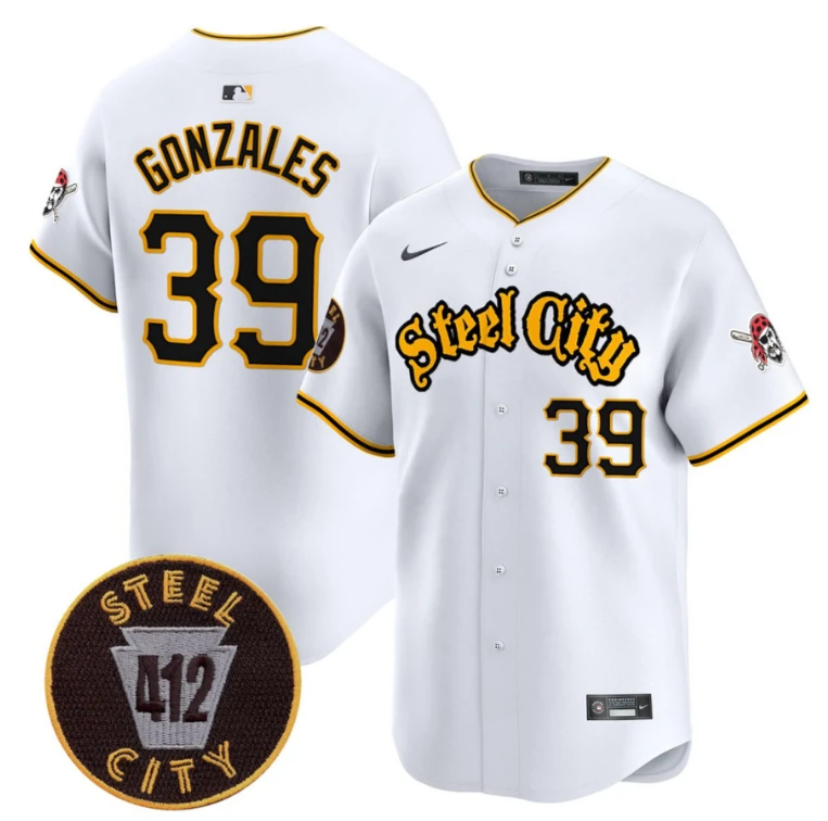 Nick Gonzales Jersey #39 Pittsburgh Pirates 412 Patch White Premier Limited Stitched Coolbase by My Store