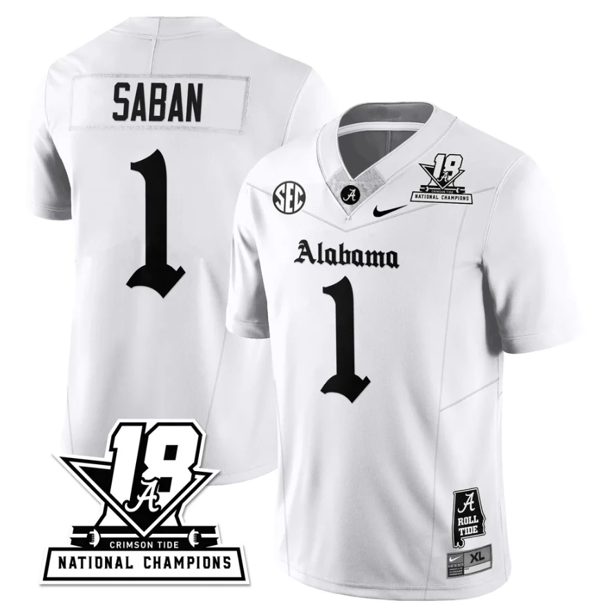 Nick Saban Jersey #1 Alabama Crimson 18x-Time National Champions Gothic by My Store NCAA Football Jerseys