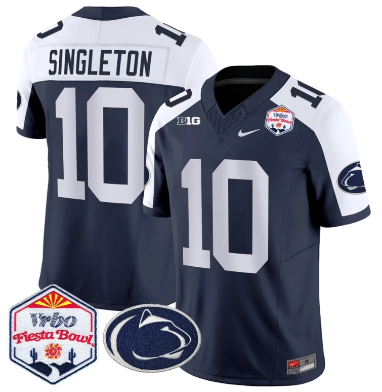 Nicholas Singleton Jersey #10 Penn State 2024 Fiesta Bowl Patch Navy Alternate by NCAA Football Jersey
