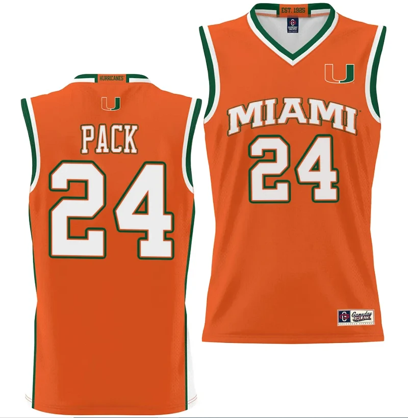 Nijel Pack Jersey #24 Miami Hurricanes NIL College Basketball Lightweight Orange by My store basketball