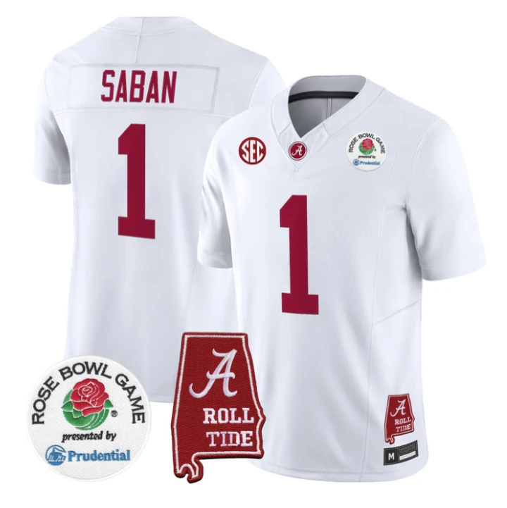 Nick Saban Jersey #1 Alabama Crimson Tide 2026 Rose Bowl Patch Stitched by My Store NCAA Football Jerseys