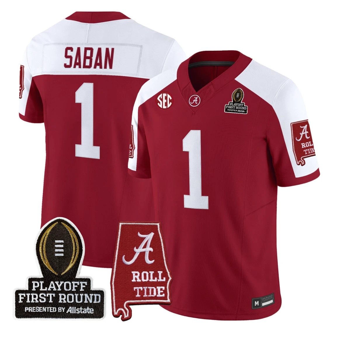 Nick Saban Jersey #1 Alabama Crimson 2025 Playoff First Round Stitched by My Store NCAA Football Jerseys