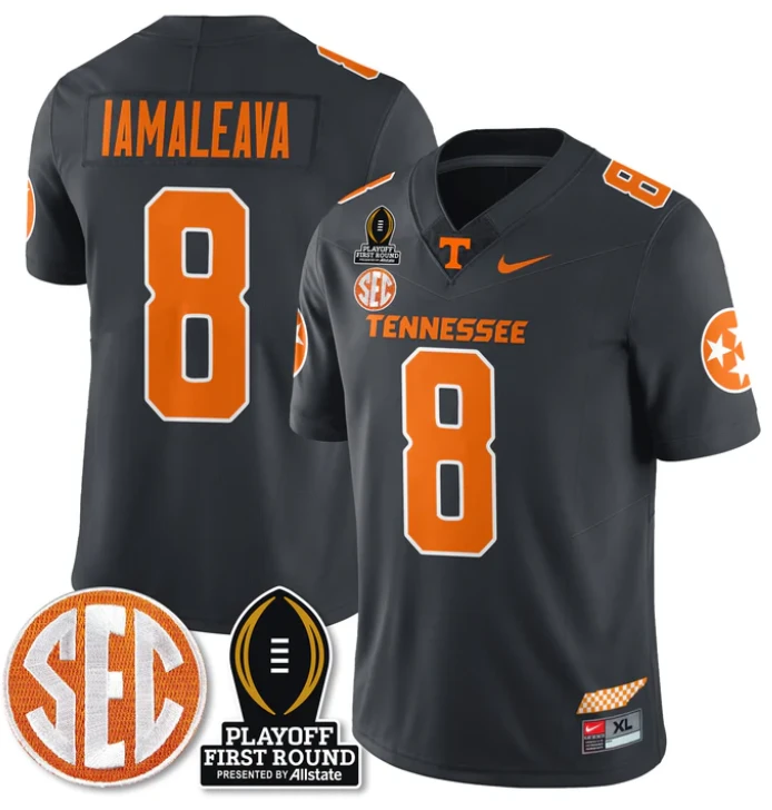 Nico Iamaleava Jersey #8 Tennessee Vols Playoff First Round Patch Smokey Grey by NCAA Football Jersey