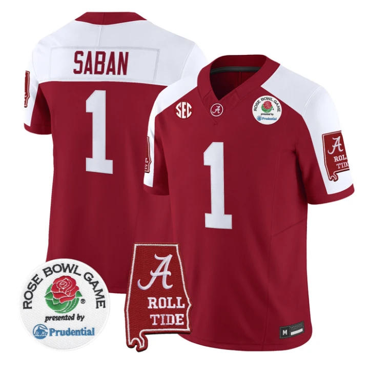 Nick Saban Jersey #1 Alabama Crimson Tide 2026 Rose Bowl Patch Stitched by My Store NCAA Football Jerseys