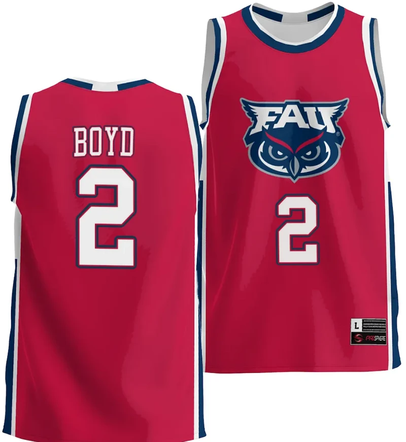 Nicholas Boyd Jersey #2 FAU Owls NIL College Basketball Lightweight Red by My store basketball