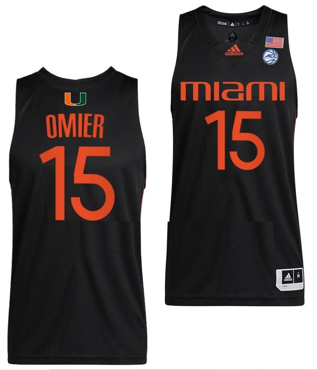 Norchad Omier Jersey Miami Hurricanes College Basketball ACC Alternate Black #15 by My store basketball